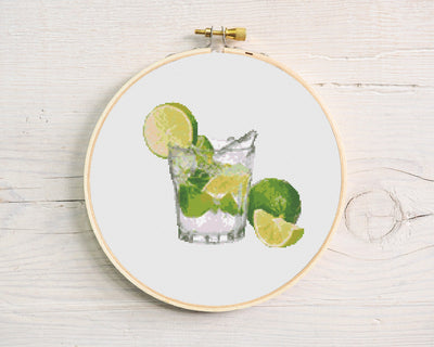 Cocktail Cross Stitch Pattern, Instant Download PDF, Drink X Stitch Pattern, Housewarming Gift, Wall Hanging X Stitch, Counted Cross Stitch