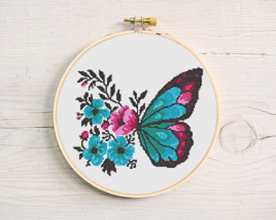 Butterfly Cross Stitch, Instant Download PDF Pattern, Counted Cross Stitch, Modern Cross Stitch Chart, Embroidery Pattern, Floral Butterfly