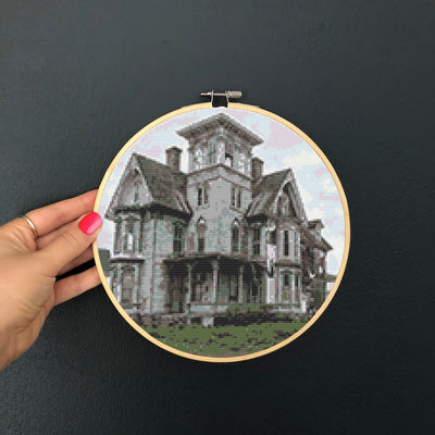 Creepy House Cross Stitch, Instant Download PDF Pattern, Counted Cross Stitch, Modern Cross Stitch Chart, Embroidery Pattern, Haunted Places