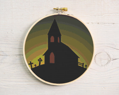 Creepy Night Cross Stitch, Instant Download PDF Pattern, Counted Cross Stitch, Modern Cross Stitch Chart, Embroidery Pattern, Haunted Places