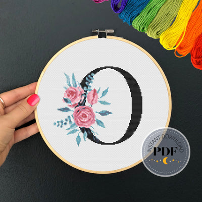 Letter O X Stitch, Instant Download PDF, Modern X Stitch Pattern, Botanical Monogram, Easy x Stitch, Counted Cross Stitch Chart, Embroidery