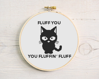 Fluffin Cat Cross Stitch, Instant Download PDF Pattern, Counted Cross Stitch, Modern X Stitch Chart, Embroidery Pattern, Floral Butterfly