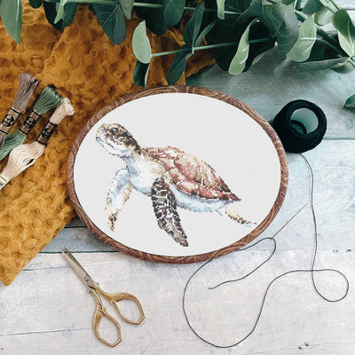 Turtle Cross Stitch, Instant Download Pattern PDF, Animal X Stitch Pattern, Easy Cross Stitch Download, Nature Wall Hanging, Turtle Decor