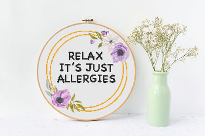 It's just Allergies, Sarcastic Cross Stitch, Instant Download PDF, Funny Quote Decor, Counted Cross Stitch, Pattern Tutorial, Rude Gift Mom