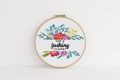Coaster Cross Stitch, Instant Download PDF Pattern, Counted Cross Stitch, Modern Cross Stitch Chart, Embroidery Pattern, Funny Quotes Gift