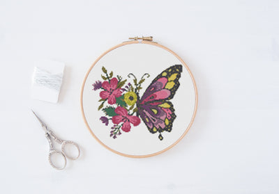 Butterfly Cross Stitch, Instant Download PDF Pattern, Counted Cross Stitch, Easy Cross Stitch Chart, Embroidery Pattern, Floral Cross Stitch