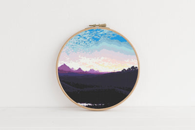 Sunset Cross Stitch, Instant Download PDF Pattern, Counted Cross Stitch, Modern Cross Stitch Chart, Embroidery Pattern, Ombre Cross Stitch