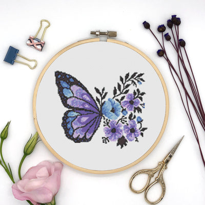 Butterfly Cross Stitch, Instant Download PDF Pattern, Counted Cross Stitch, Cross Stitch Chart, Embroidery Pattern, Floral X Stitch Design