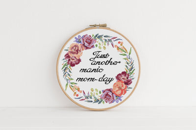 Manic Mom Cross Stitch, Instant Download PDF Pattern, Counted Cross Stitch, Modern Cross Stitch Chart, Embroidery Pattern, Mom Quotes Gift