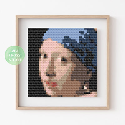 Mini Cross Stitch Pattern, Instant Download PDF Pattern, Girl with a Pearl Earring, Counted Cross Stitch, Modern Cross Stitch Chart, Vermeer