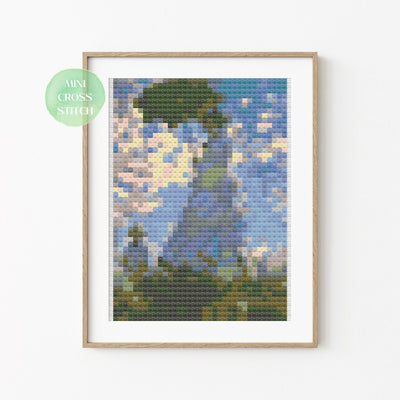 Modern Cross Stitch Pattern, Madame Monet and her Son, Instant Download PDF Pattern, Counted Cross Stitch Chart, Miniature Wall Art Museum