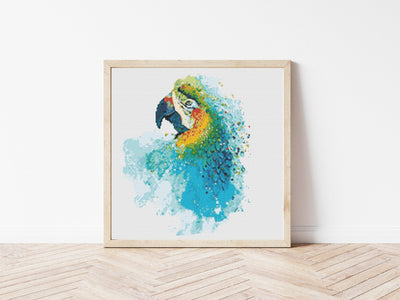Parrot Cross Stitch Pattern, Instant Download PDF Pattern, Animal Room Decor, Counted Cross Stitch Chart, Watercolour Wall Art, Moving Gift