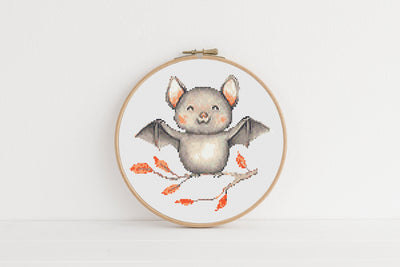 Bat Cross Stitch Pattern, Counted Cross Stitch, Instant Download PDF, Animal Cross Stitch Chart, Embroidery Pattern, Room Decor Gift