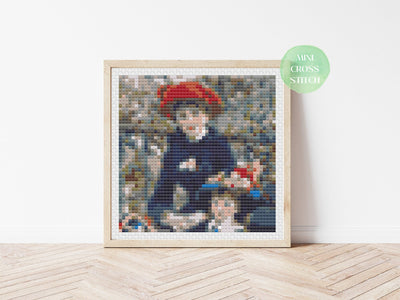 Tiny Cross Stitch Pattern, Two Sisters Renoir, Instant Download PDF, Wall Art Gift, Counted X Stitch Chart, Room Decor Moving Gift, Boho Art