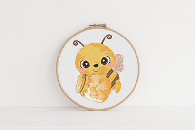 Honeybee Cross Stitch Pattern, Instant Download PDF Pattern, Animal Counted X Stitch Chart, Boho Wall Art, Moving Gift, Woodland Room Decor