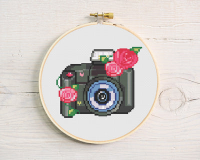 Photo Cross Stitch, Instant Download PDF Pattern, Counted Cross Stitch, Modern Cross Stitch Chart, Embroidery Pattern, Camera Gift Idea
