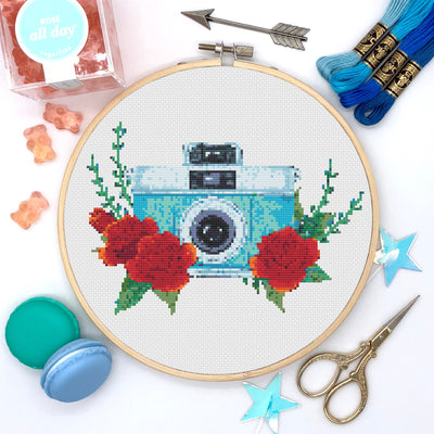 Camera Cross Stitch, Instant Download PDF Pattern, Counted Cross Stitch, Modern Cross Stitch Chart, Embroidery Pattern, Photography Gift