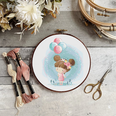 Balloon Girl Cross Stitch, Instant Download PDF Pattern, Counted Cross Stitch, Modern Cross Stitch Chart, Embroidery Pattern, Whimsical Gift