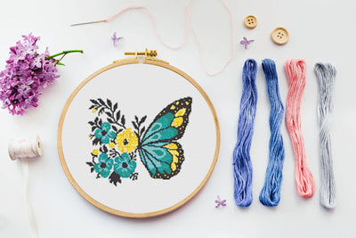 Butterfly Cross Stitch, Instant Download PDF Pattern, Counted Cross Stitch, Easy Cross Stitch Chart, Embroidery Pattern, Floral Cross Stitch