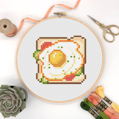 Egg Toast Cross Stitch, Instant Download PDF Pattern, Counted Cross Stitch, Modern Cross Stitch Chart, Embroidery Pattern, Food Cross Stitch