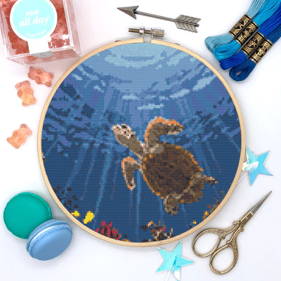 Turtle Cross Stitch, Instant Download PDF Pattern, Counted Cross Stitch, Cross Stitch Chart, Embroidery Pattern, Underwater X Stitch Design