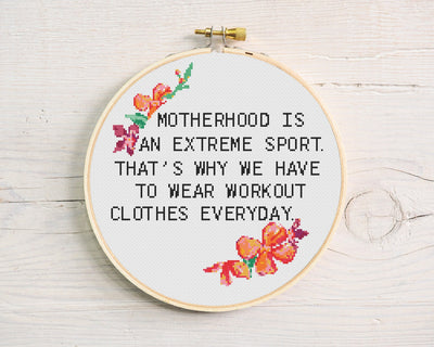 Motherhood Cross Stitch, Instant Download PDF Pattern, Counted Cross Stitch, Modern Cross Stitch Chart, Embroidery Pattern, Mom Quotes Gift