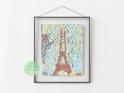 Mini Cross Stitch Pattern, The Eiffel Tower Seurat, Instant Download PDF Pattern, Counted Cross Stitch Chart, Boho Wall Art, Teacher Gift