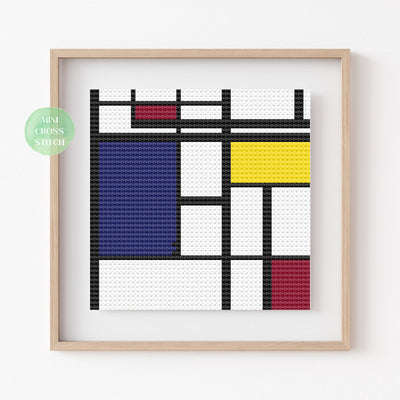 Mini Cross Stitch Pattern, Instant Download PDF Pattern, Composition with Red Yellow Blue and Black, Counted Cross Stitch, X Stitch Chart