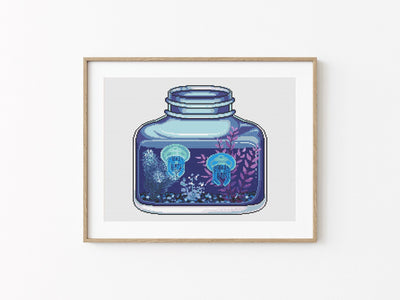 Underwater Cross Stitch Pattern, Instant Download PDF Pattern, Counted Cross Stitch, Cross Stitch Chart, Whimsical Room Decor, Gift Idea