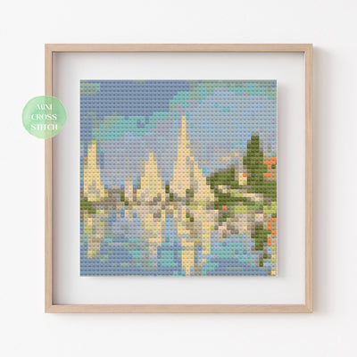 Tiny Cross Stitch Pattern, Regattas at Argenteuil, Instant Download PDF, Wall Art Gift, Counted X Stitch Chart, Museum Moving Gift, Boho Art