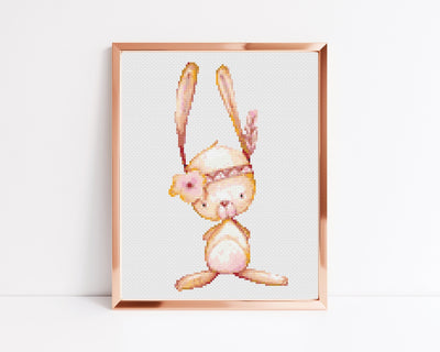 Rabbit Cross Stitch Pattern, Instant Download PDF Pattern, Counted Cross Stitch Chart, Boho Wall Art, Baby Moving Gift, Forest Nursery Decor