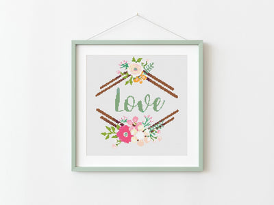 Love Cross Stitch Pattern, Instant Download PDF, Boho Wall Art, Floral Cross Stitch, Boho Home Decor, Adult Gifts, Aesthetic Gift, Xmas Gift