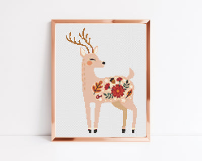 Winter Deer Cross Stitch, Instant Download PDF, Animal Pattern, Modern Cross Stitch Pattern, Xmas Cross Stitch, Boho Home Gift, Cute Decor