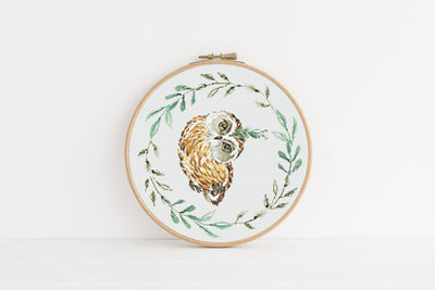 Laurel Owl Cross Stitch, Instant Download PDF, Woodland Animal Pattern, Modern Cross Stitch Pattern, Rustic Decor, Boho Home Gift, Cute Kid