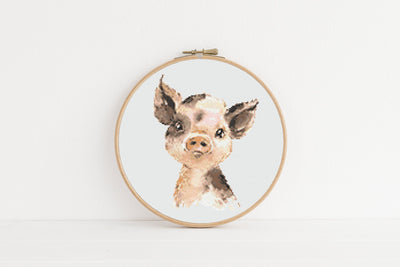 Pig Cross Stitch, Instant Download PDF, Farm Animal Pattern, Modern X Stitch Pattern, Rustic Decor, Boho Home Gift, Cute Pig Gift Idea