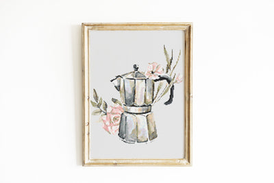 Coffee Maker Cross Stitch, Instant Download PDF Pattern, Counted Cross Stitch Chart, Coffee Lover, Boho Room Decor, Digital Art, Moving Gift