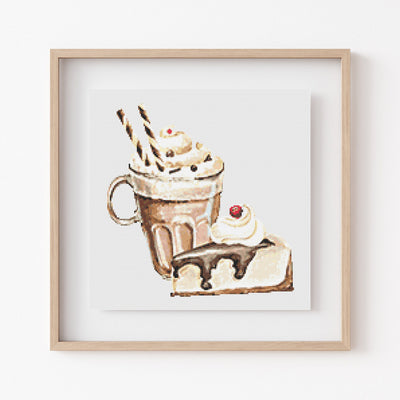Dessert Cross Stitch, Instant Download PDF Pattern, Counted Cross Stitch Chart, Coffee Lover, Boho Room Decor, Digital Art, Moving Gift