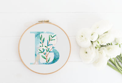 Letter B Cross Stitch, Instant Download PDF, Modern X Stitch Pattern, Floral Monogram, Easy x Stitch, Counted Cross Stitch Chart, Embroidery