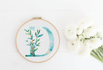 Letter D Cross Stitch, Instant Download PDF, Modern X Stitch Pattern, Floral Monogram, Easy x Stitch, Counted Cross Stitch Chart, Embroidery