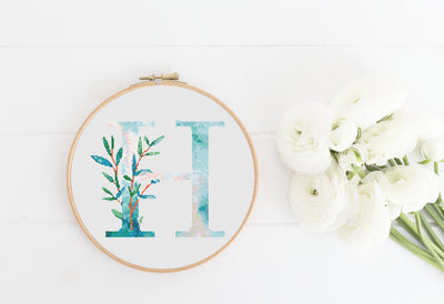 Letter H X Stitch, Instant Download PDF, Modern X Stitch Pattern, Floral Monogram, Easy x Stitch, Counted Cross Stitch Chart, Embroidery