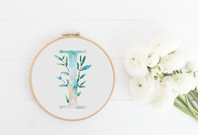 Letter I X Stitch, Instant Download PDF, Modern X Stitch Pattern, Floral Monogram, Easy x Stitch, Counted Cross Stitch Chart, Embroidery