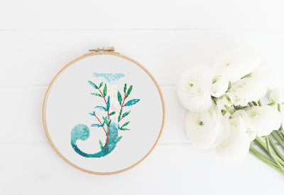 Letter J X Stitch, Instant Download PDF, Modern X Stitch Pattern, Floral Monogram, Easy x Stitch, Counted Cross Stitch Chart, Embroidery