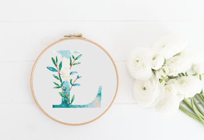 Letter L X Stitch, Instant Download PDF, Modern X Stitch Pattern, Botanical Monogram, Easy x Stitch, Counted Cross Stitch Chart, Embroidery