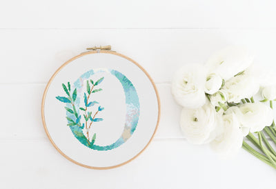 Letter O X Stitch, Instant Download PDF, Modern X Stitch Pattern, Botanical Monogram, Easy x Stitch, Counted Cross Stitch Chart, Embroidery