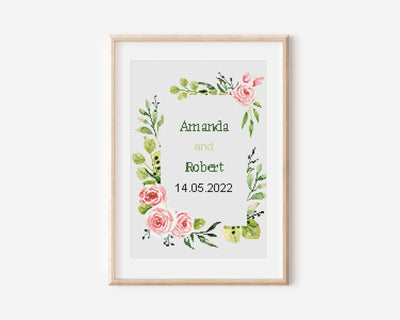 Wedding Announcement, Instant Download PDF, Custom Cross Stitch Pattern, Monogram Marriage Gift, Personalized Cross Stitch Chart, Embroidery