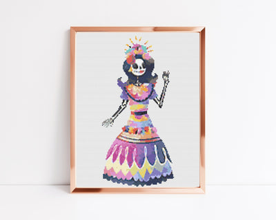 Lady Muertos Cross Stitch, Instant Download PDF Pattern, Counted Cross Stitch, Modern Cross Stitch Chart, Embroidery Art, Day of the Dead