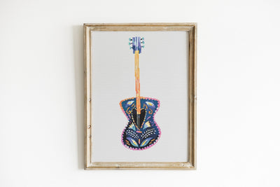 Guitar Cross Stitch, Instant Download PDF Pattern, Counted Cross Stitch, Modern Cross Stitch Chart, Embroidery Art, Day of the Dead Music