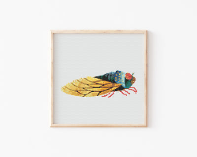 Cicada Cross Stitch, Instant Download Pattern PDF, Modern Cross Stitch Tutorial, Animal Embroidery, Insect Decor Oddity, Christmas Gift