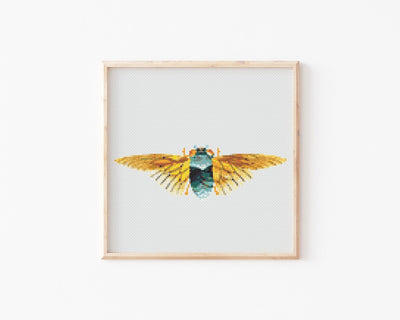 Cicada Cross Stitch, Instant Download Pattern PDF, Modern Cross Stitch Tutorial, Animal Embroidery, Insect Decor Oddity, Christmas Gift