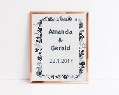 Wedding Announcement, Instant Download PDF, Custom Cross Stitch Pattern, Monogram Marriage Gift, Personalized Cross Stitch Chart, Embroidery